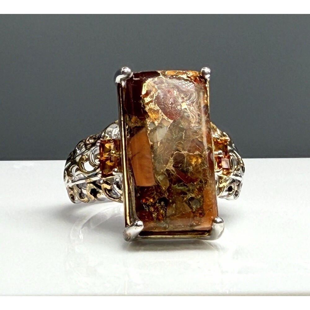 D'Joy Matrix Fire Opal Citrine Sterling Silver 925 Cocktail Ring Sz 10 w/ Box